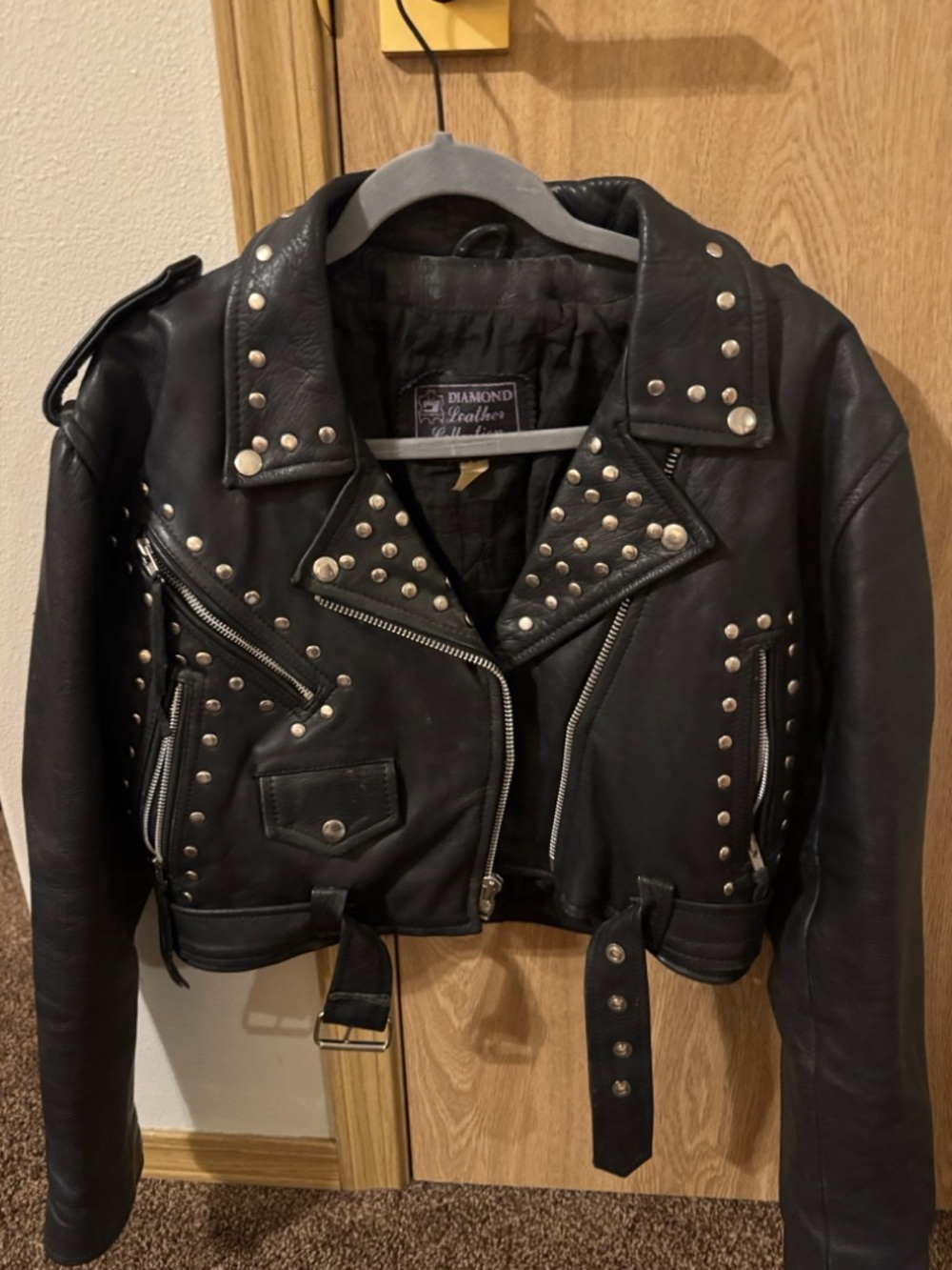 Diamond Leather Collection Black Studded Leather Moto Jacket